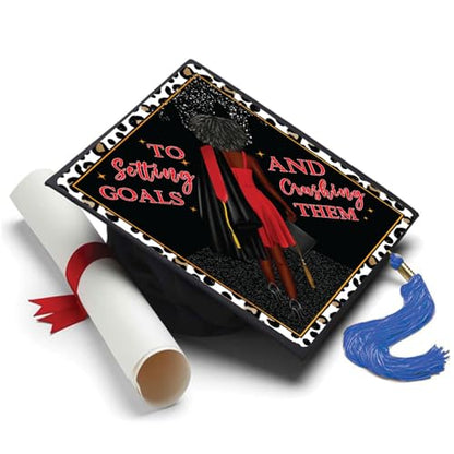 Tassel Toppers Woman Custom Graduation Cap, Graduation Cap Topper & Design - color: Black and Red