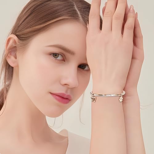DS Women Christian Charm Bracelet,Cross Scripture Stainless Steel Jewelry - style: Believe in you like i do-Rose Gold