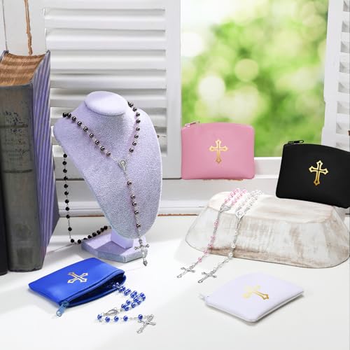 Dansydaisy 8 Pcs Rosary Pouch Beads Necklace Set - color: Peaceful Colors, style: Cross