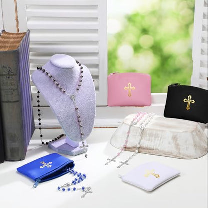 Dansydaisy 8 Pcs Rosary Pouch Beads Necklace Set - color: Peaceful Colors, style: Cross