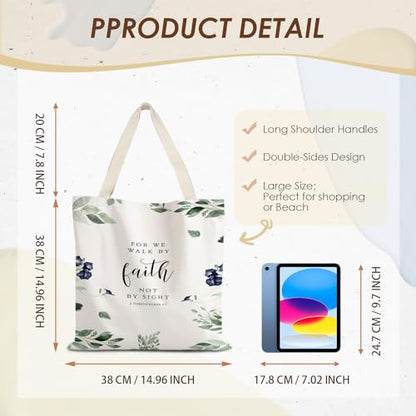 Walk by Faith Christian Canvas Tote Bags for Women, Christian Gifts for Women Faith, Bible Verse Gifts - color: Walk By Faith