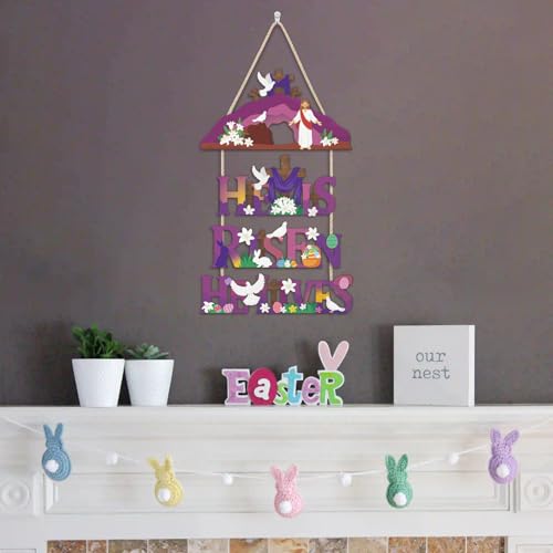 IARTTOP He Is Risen Religious Cross Wooden Door Hanging Sign - color: He is Risen