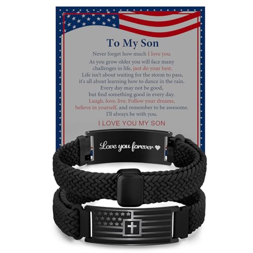 VNOX American Flag Cross Bible Verse Bracelet for Men Teen Boys Kids Stocking Stuffers,Religious Christian Jewelry Mens Easter Valentines Baptism Birthday Gift Ideas - style: To My Son