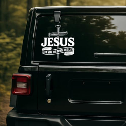 Premium Jesus The Way The Truth The Life Car Decal – Christian Cross Sticker, Faith Vinyl Decal for Car, Truck, Laptop, Christian Gift (Size 9x9 inches) - size: Size 9x9 inches