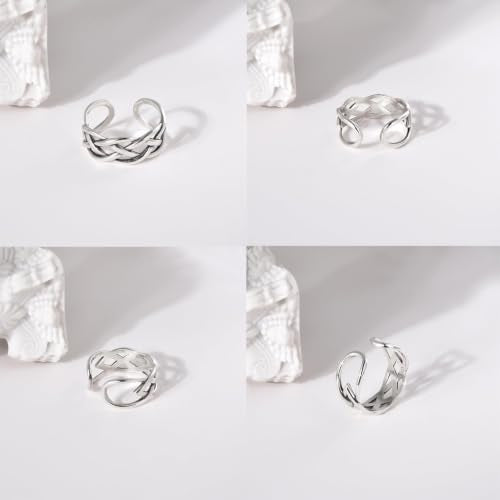 925 Sterling Silver Celtic Knot Open Adjustable Ring for Women Size 4-7 - color: Four line twist