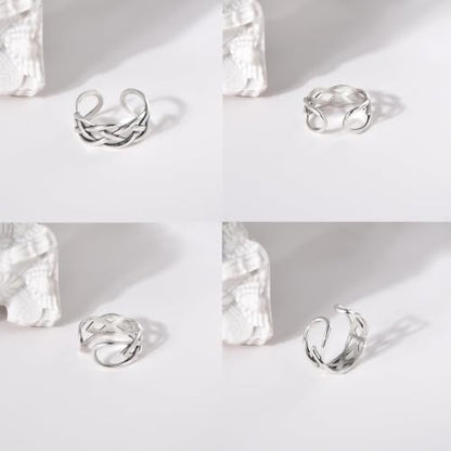 925 Sterling Silver Celtic Knot Open Adjustable Ring for Women Size 4-7 - color: Four line twist