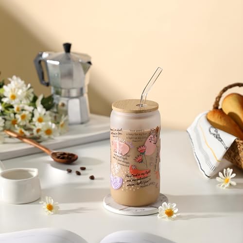 Christian Mugs for Women, 16oz Inspirational Bible Verse Glass Tumbler with Straw and Lid, Christian Coffee Cups, Religious Birthday Gift (Frosted Glass) - color: Bible Verse-2