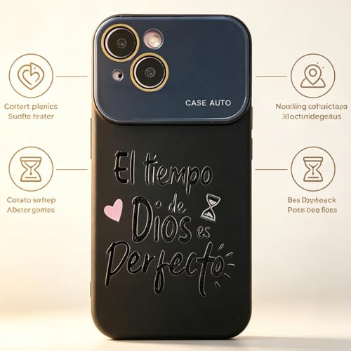 for iPhone 15 Case God's Timing is Perfect Spanish Bible Verse Phone Case, Full Camera Lens Protection, Shockproof Drop Resistant Durable Cover (Black, iPhone 15) - color: black, size: iPhone 15