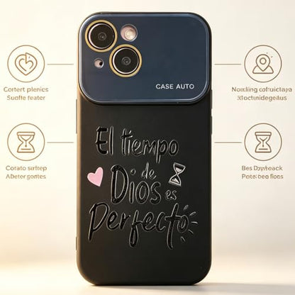 for iPhone 15 Case God's Timing is Perfect Spanish Bible Verse Phone Case, Full Camera Lens Protection, Shockproof Drop Resistant Durable Cover (Black, iPhone 15) - color: black, size: iPhone 15