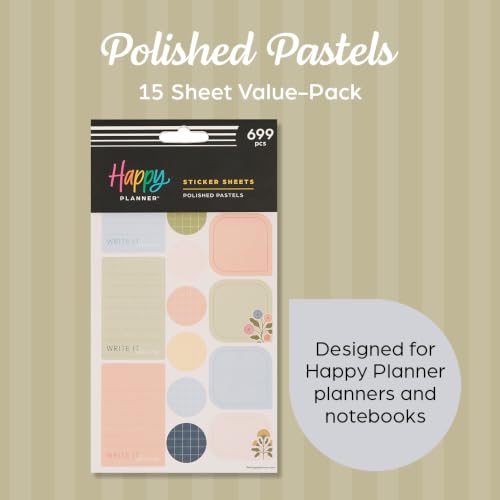 Happy Planner Classic Sticker Pack for Planners, 15 Sheets - color: Polished Pastels