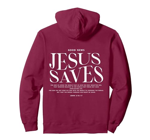 Jesus Saves John 3:16-17 Front and Back Print Christian Pullover Hoodie - color: Burgundy, size: XX-Large