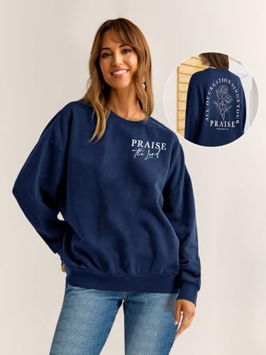 Christian Sweatshirts for Women Jesus Faith Pullover Long Sleeve - color: F-dark Blue, size: Small