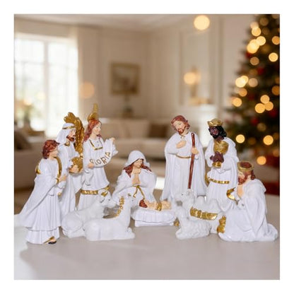 Nativity Set Figures12 Pcs Christmas Scene White Indoor Catholic Manger Set - color: White, size: 6 inches