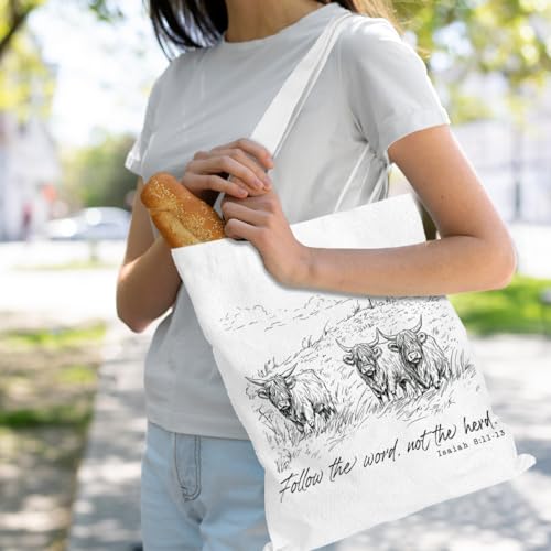 VICBOU Bible Verse Canvas Tote Bag Religious Christian Gifts for Women Men Faith Canvas Tote Reusable Grocery Bag - color: Theherd02