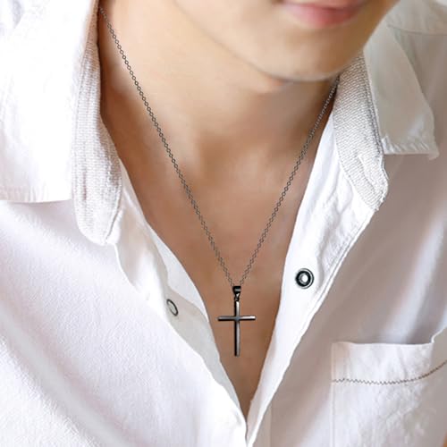 POPLYKE Cross Necklace 925 Sterling Silver Cross Pendant for Men Women - style: Black Cross