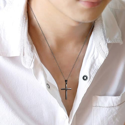 POPLYKE Cross Necklace 925 Sterling Silver Cross Pendant for Men Women - style: Black Cross