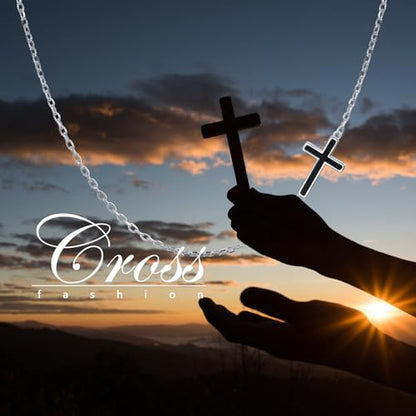 DAOCHONG S925 Sterling Silver Sideways Cross Choker Necklace 14+4 Inch - color: Silver-Black