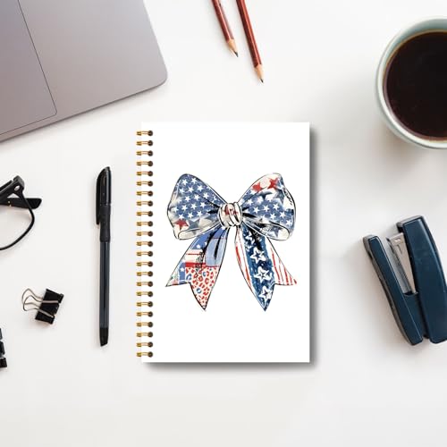 America Coquette Bow Notebook, 4th of July Independence Day Journal, Red White and Blue Patriotic Journal, USA American Flag Bow Hardcover Spiral Notebooks 5.5x8.3 Inch - color: Section 15