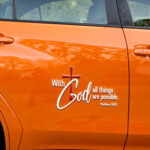 Premium with God All Things are Possible Car Decal Christian Cross Vinyl Sticker Waterproof Bible Verse Car Window Bumper Truck Religious Faith Gift for Women Mom 6.3 x 5.1 Inches