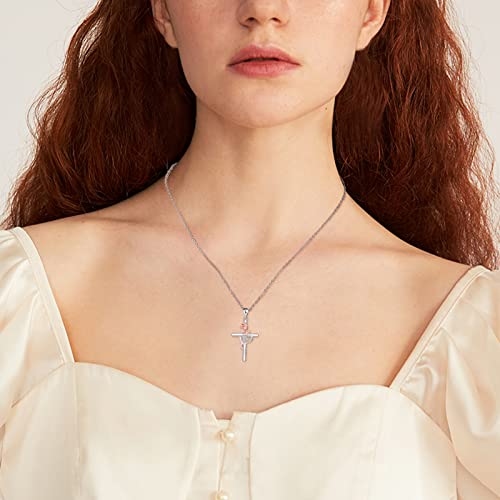 Distance Cross Necklace for Women 925 Sterling Silver Jewelry Pendant Necklace for Mom Wife Gift for Mother's Day or Birthday - style: Rose Butterfly Cross necklace