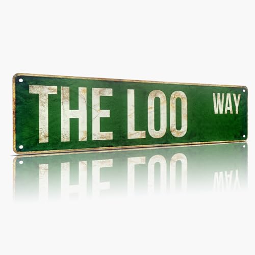 The Loo Way Funny Metal Street Sign, Vintage Aluminum Bathroom Wall Decor 15 x 4 Inch, Rustic Green Retro Restroom Sign for Home Powder Room Half Bath Guest Bathroom Gift - color: The Loo Way