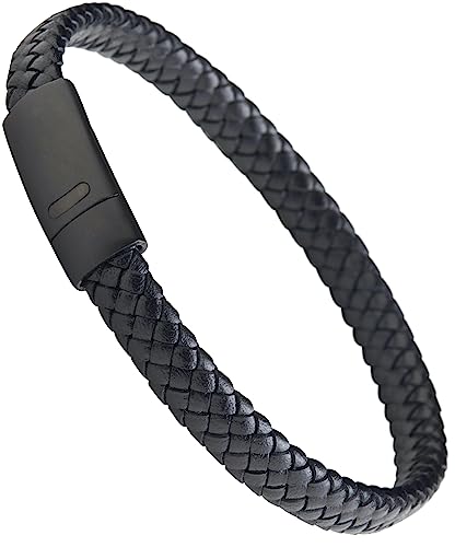 LUXAR Men’s Bracelet - Genuine Black Leather Bracelet with Stainless Steel Clasp or 8mm Matte Black Onyx Stone Bead Bracelet - Minimalist Designer Jewelry for Men - color: Black Leather, size: Large