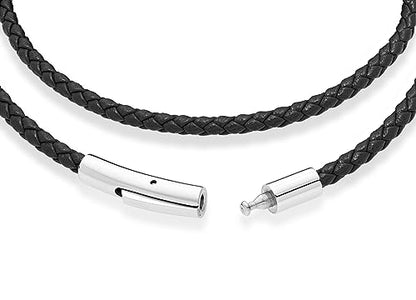 Miabella Genuine Italian Double Wrap Braided Leather Bracelet for Men Women, Stainless Steel Clasp, Made in Italy - color: Black, size: Small - 7" Length
