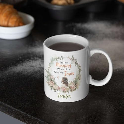 Novelty Mug With Floral Wreath Design, Customized Name Inspiration Coffee Cup, Christian Ceramic Mug 11oz 15oz, Personalized Jesus Cup, Christian Mug Gifts, Custom Religious Accent Cup - color: XUA-324-1559-CHRISTIAN FAITH MUG