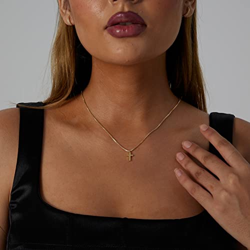 VIROMY Gold Cross Necklace for Women 14K Gold Plated Cute Sidways Cross Pendant Choker Necklaces Simple Trendy Everyday Jewelry for Women - style: Box Chain Cross-42CM-Gold