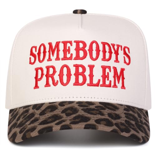 Trendy Embroidered Baseball Cap for Men & Women, Adjustable Snapback Hat for Casual Wear - color: Somebodys Problem-leopard Red