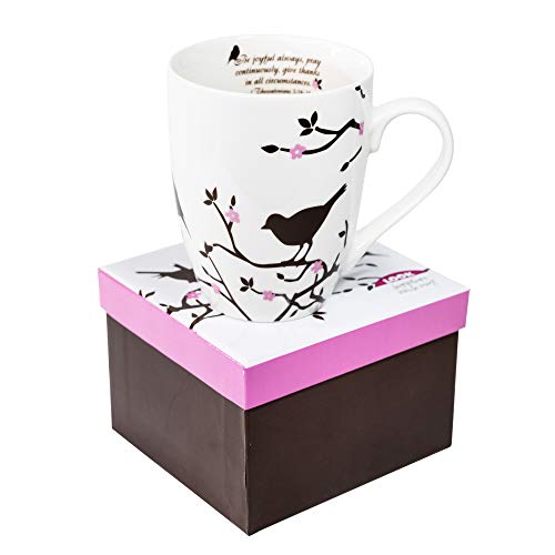 Divinity Boutique Inspirational Ceramic, Brown Birds on White Mug, 1 Theses. 5:16-17, The Joyful Always Pray, Multicolor, One Size,12 fluid ounce - color: Brown Birds on White Mug