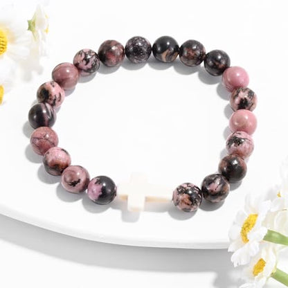 VIBILIA Cross Beaded Bracelets for Women, Birthday Gifts - color: F 1. Cross - Rhodonite
