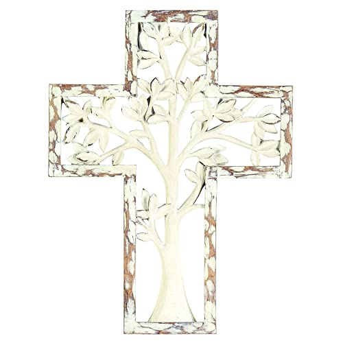 Dicksons Rustic White Tree 10.5 x 7.75 Resin Hanging Wall Cross