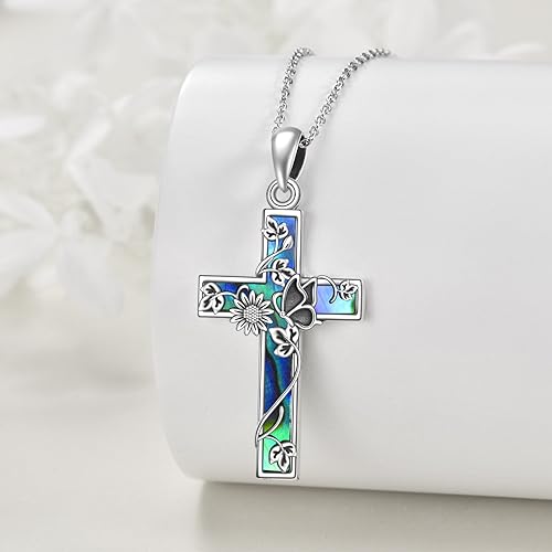 YFN Cross Necklace Sterling Silver Religious Cross Pendant Jewelry Christian Gifts for Women Men - style: F. Butterfly