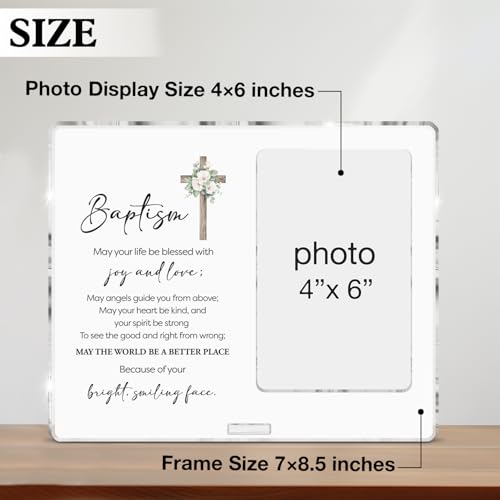 Baptism Picture Frame Baptism Gifts for Boys Girls Godchild Goddaughter Godson, Catholic Christening Baby Baptismal Gift Acrylic Photo Frames, Photo 4 x 6 Inches - color: Baptism- C