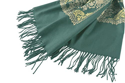 Urban CoCo Embroidered Scarf for Women, Tassel Shawl, Soft Lightweight Wrap - color: #2-dark Green
