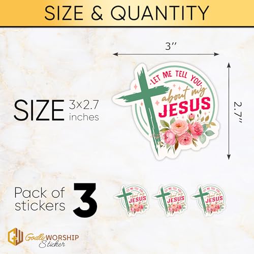 3PCs Let Me Tell You About Jesus Sticker Christian Bible Verse Sticker Religious Faith God Worship Scripture Waterproof Vinyl Stickers for Laptop Water Bottle Decals Gifts for Adults Teens 3"x2.7"