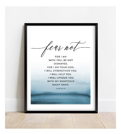 Isaiah 41:10 Fear Not Bible Verse Wall Art, Christian Bible Verse Prints, Blue Watercolor Design, Religious Home Decor, Inspirational Poster - 11x14 Poster Print - UNFRAMED