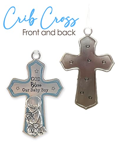 elskandi Crib Cross God Bless This Baby Boy Wall Art for Nursery