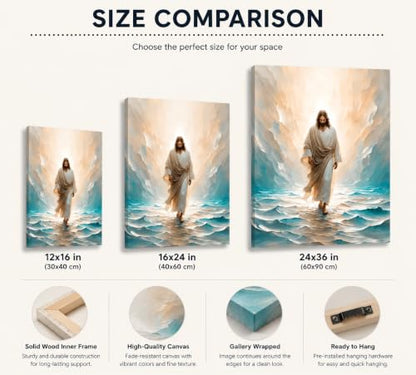 CXKAWM Jesus Wall Art, Walking On Water Canvas Prints, 16"x24" - color: Jesus Walking Wrapped Canvas, size: 16x24in