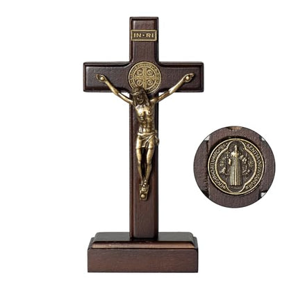 KUXBET Crucifix Wall Cross with Standing, 5inch Jesus Catholic Wooden Cross - color: Small Tabletop