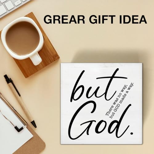 But God Wood Box Sign Christian Scripture Bible Verse Decorative Desk Sign Inspirational Home Prayer Room Shelf Tabletop Decor 5 X 5 Inches