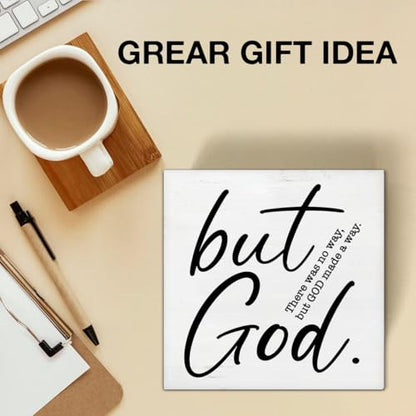 But God Wood Box Sign Christian Scripture Bible Verse Decorative Desk Sign Inspirational Home Prayer Room Shelf Tabletop Decor 5 X 5 Inches