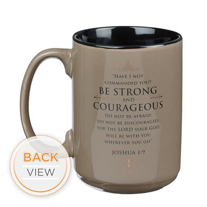 Christian Art Gifts Large Ceramic Coffee Scripture Mug for Men & Women - color: Tan & Black/Strong & Courageous