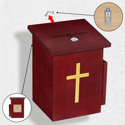 Offering Boxes for Church, Prayer Request Box with Slot and Lock - Wood Gold Cross Collection Fundraising Box Donation Charity Church Tithes - color: Dark Mahogany-1