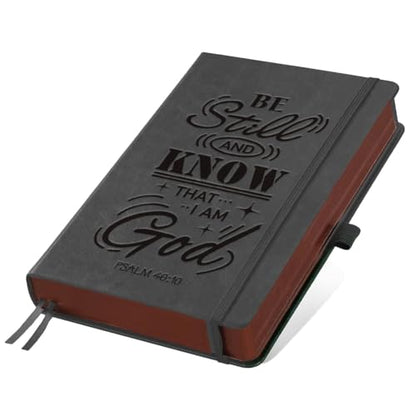 A5 Bible Verse Psalm Leather Journal, 300 Pages Lined Notebook, Grey Vintage Pattern Hardcover Notebook for Travel Diary, Business, Work and School Daily Writing - style: Bible Verse