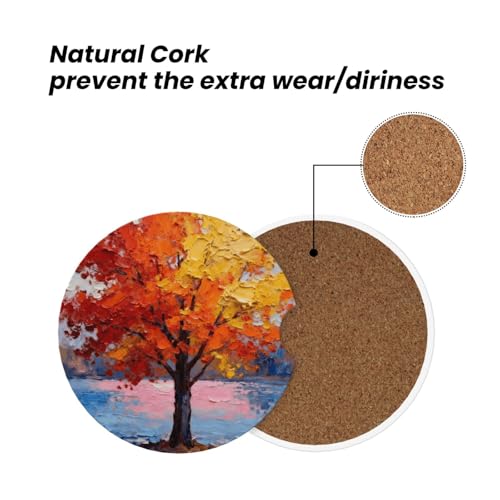 Tree 2 Pack Car Cup Holder Coasters Ceramic Drink Coasters - color: Red