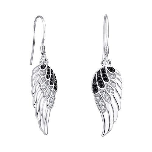 Starchenie Angel Wings Dangle Earrings for Women 925 Sterling Silver Cubic Zirconia Threader Earrings - color: Black
