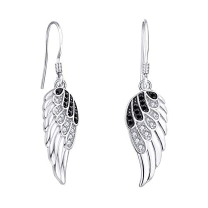 Starchenie Angel Wings Dangle Earrings for Women 925 Sterling Silver Cubic Zirconia Threader Earrings - color: Black