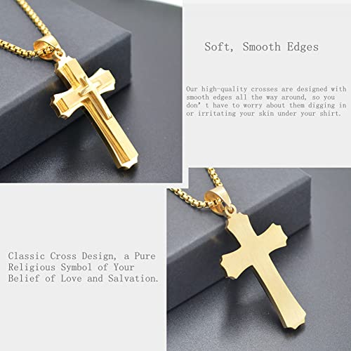 OLEVS Men's Cross Pendant Necklace Large Stainless Steel Cross Pendant Necklace for Men Women - color: gold-all